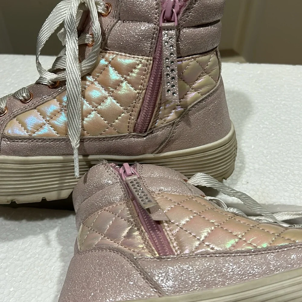 Skechers pink glittery quilt lace up/zip Hi Top platform sneakers women size 5